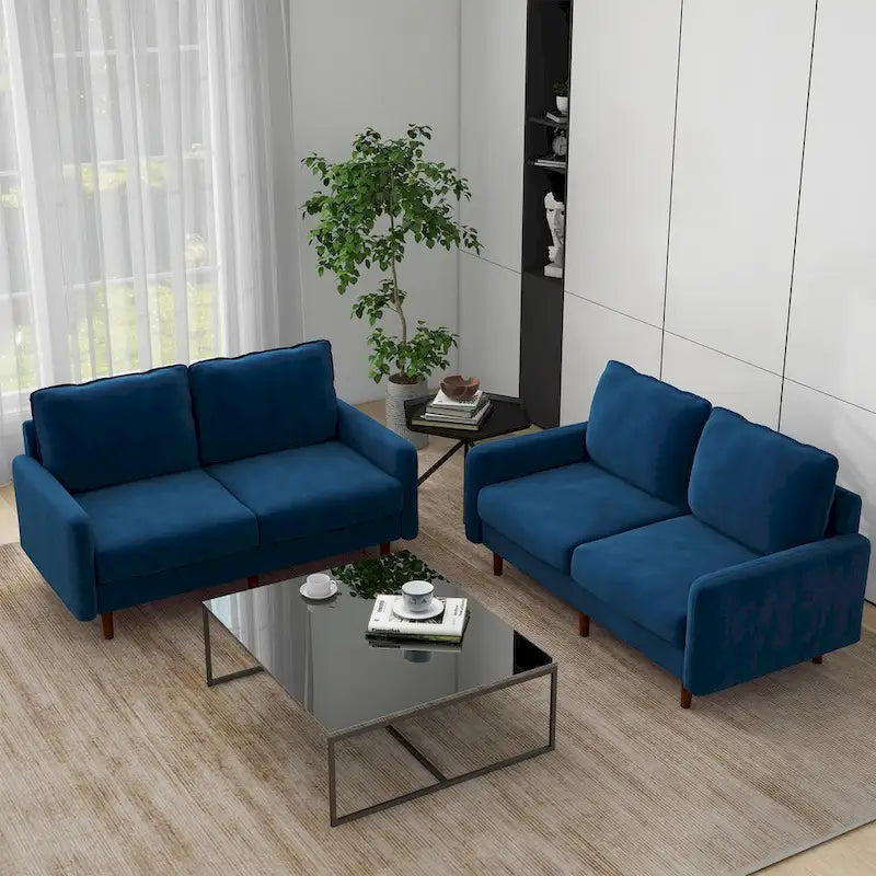 Sofá de dos plazas de terciopelo blanco / jengibre / azul marino / gris / amarillo con patas de madera