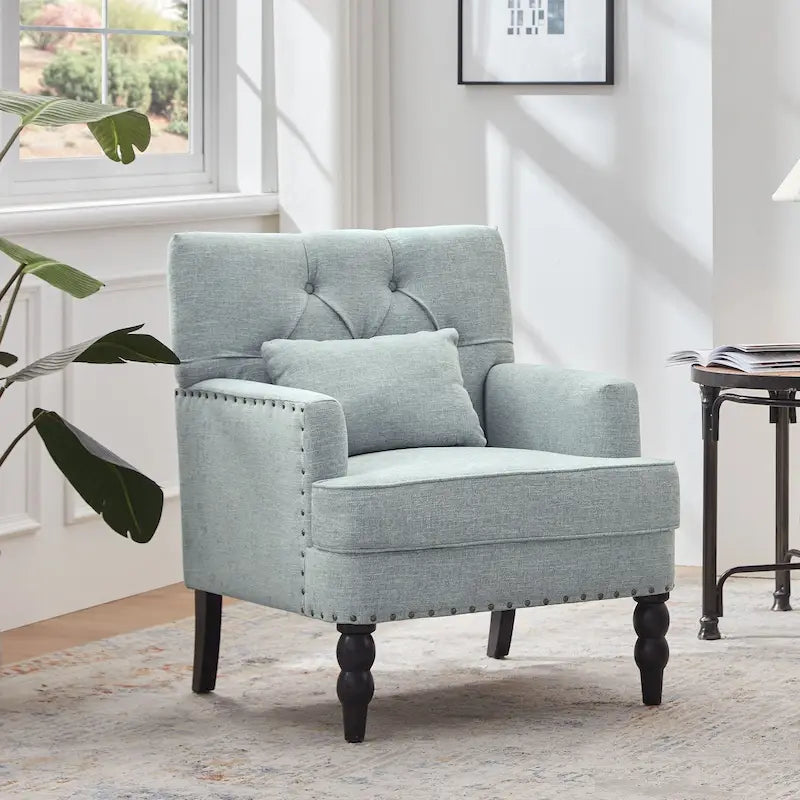 Sillón decorativo tapizado con botones y almohada lumbar | Azul lago / Gris / Beige / Marrón | Un asiento