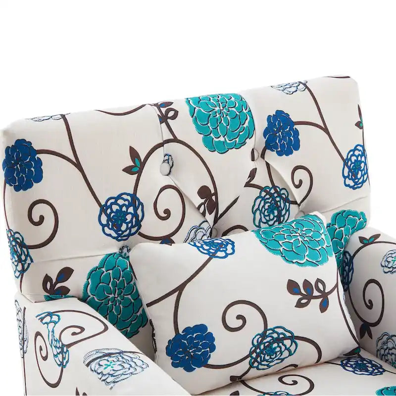 Sillón decorativo tapizado con botones y almohada lumbar | Azul lago / Gris / Beige / Marrón | Un asiento