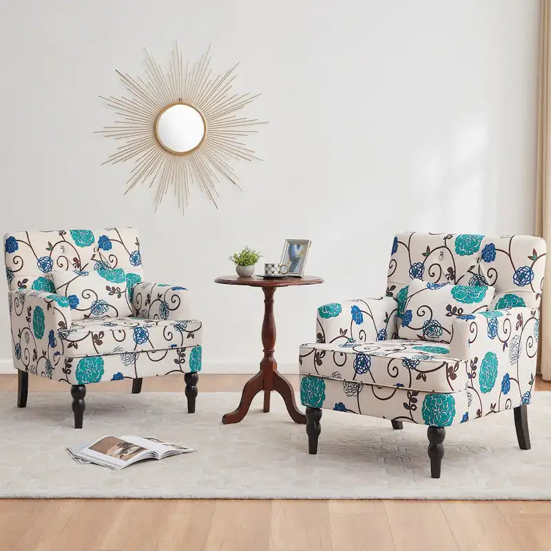 Sillón decorativo tapizado con botones y almohada lumbar | Azul lago / Gris / Beige / Marrón | Un asiento