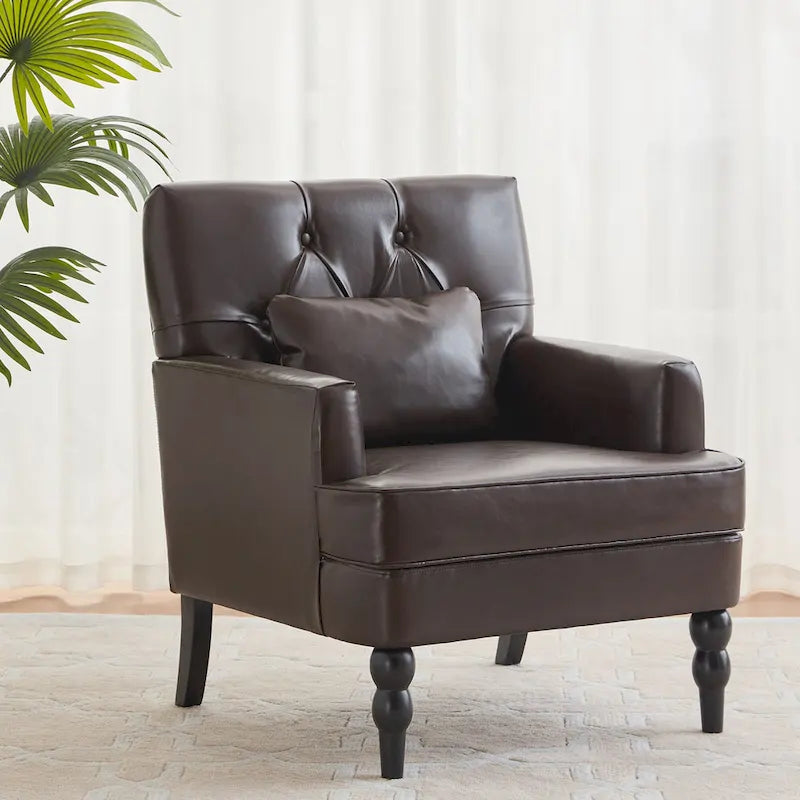 Sillón decorativo tapizado con botones y almohada lumbar | Azul lago / Gris / Beige / Marrón | Un asiento