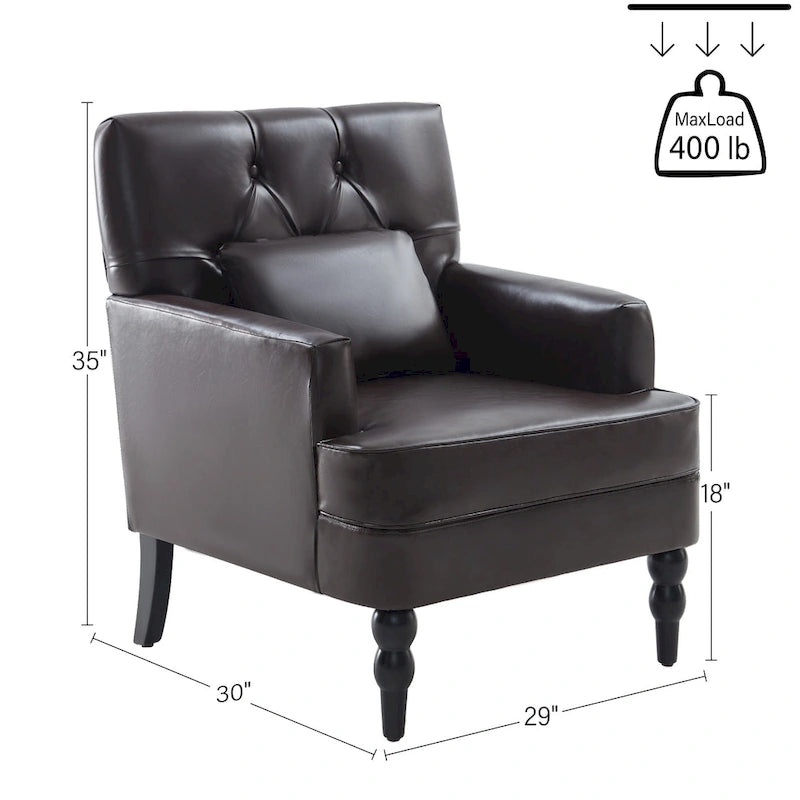 Sillón decorativo tapizado con botones y almohada lumbar | Azul lago / Gris / Beige / Marrón | Un asiento