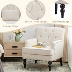 Sillón decorativo tapizado con botones y almohada lumbar | Azul lago / Gris / Beige / Marrón | Un asiento