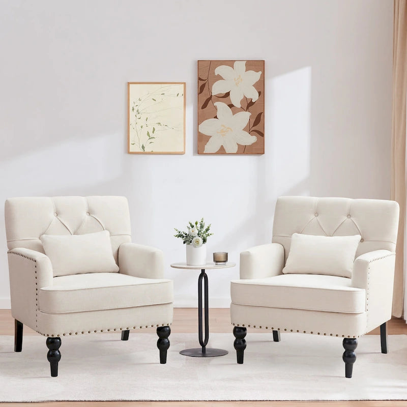 Sillón decorativo tapizado con botones y almohada lumbar | Azul lago / Gris / Beige / Marrón | Un asiento