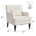 Sillón decorativo tapizado con botones y almohada lumbar | Azul lago / Gris / Beige / Marrón | Un asiento