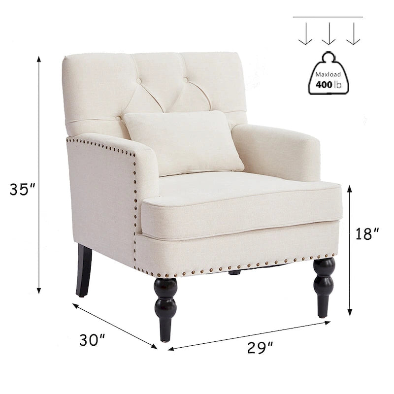 Sillón decorativo tapizado con botones y almohada lumbar | Azul lago / Gris / Beige / Marrón | Un asiento