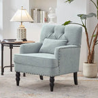 Sillón decorativo tapizado con botones y almohada lumbar | Azul lago / Gris / Beige / Marrón | Un asiento