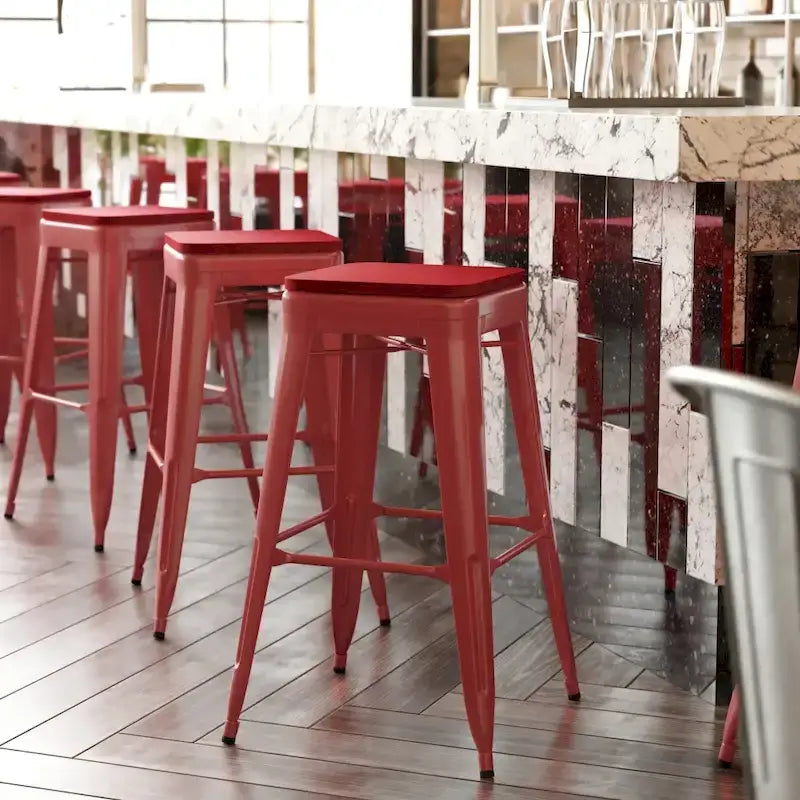 Taburete de bar sin respaldo apilable multicolor, interior/exterior, asiento individual