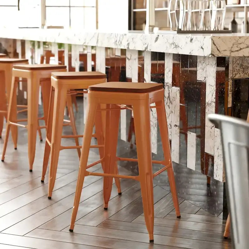 Taburete de bar sin respaldo apilable multicolor, interior/exterior, asiento individual