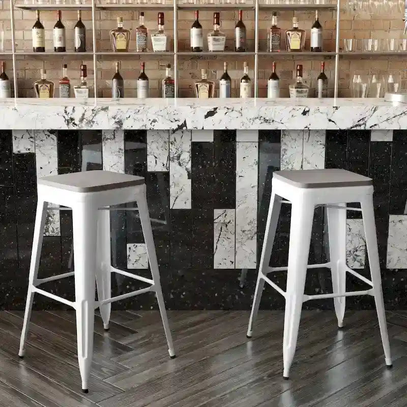 Taburete de bar sin respaldo apilable multicolor, interior/exterior, asiento individual