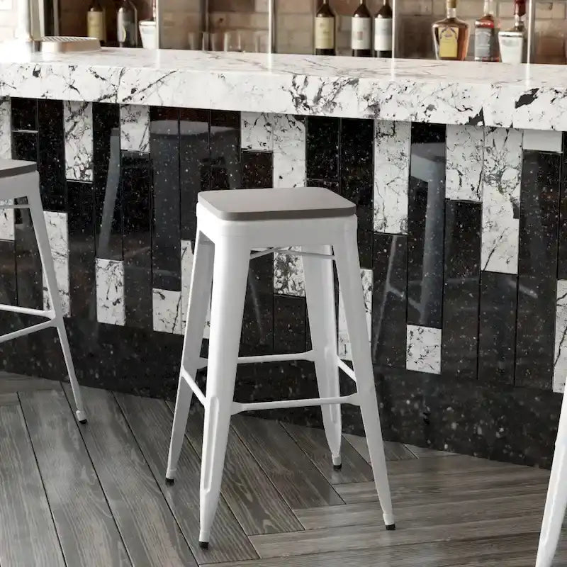 Taburete de bar sin respaldo apilable multicolor, interior/exterior, asiento individual
