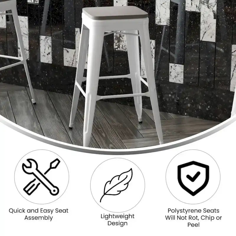 Taburete de bar sin respaldo apilable multicolor, interior/exterior, asiento individual