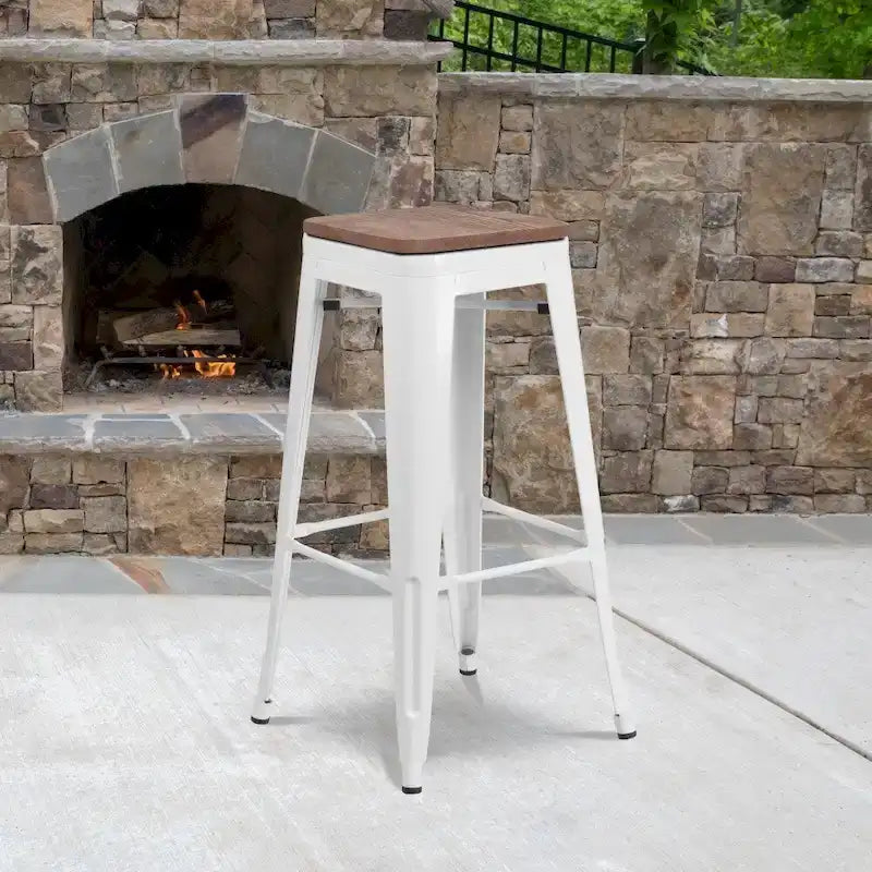 Taburete de bar sin respaldo apilable multicolor, interior/exterior, asiento individual