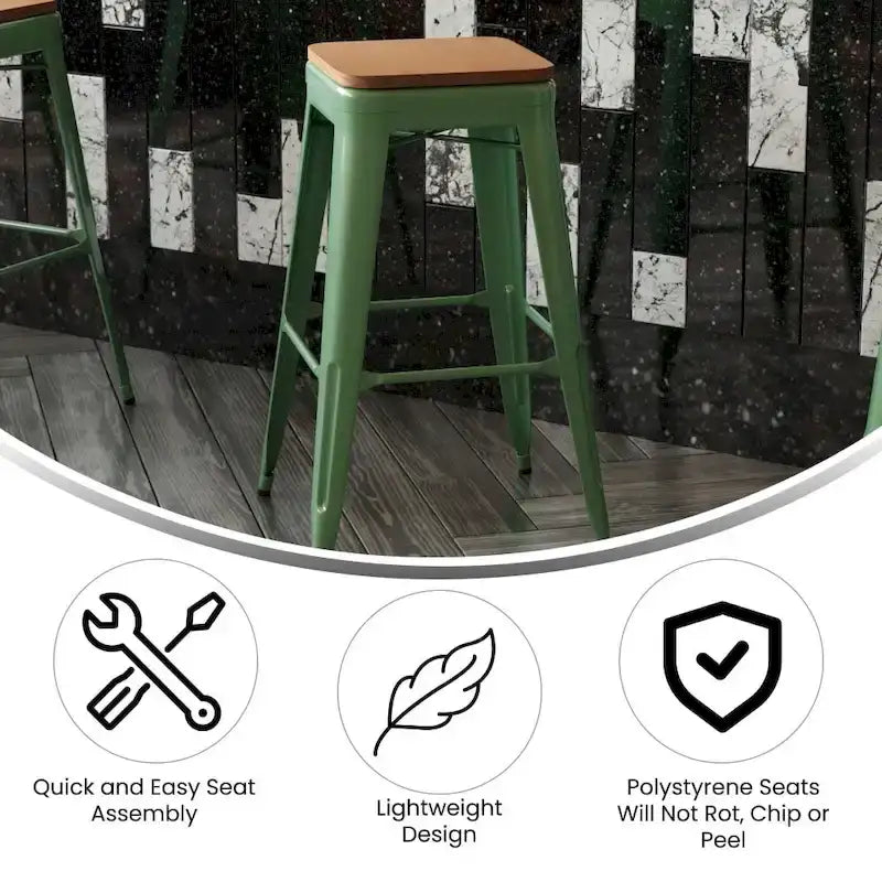 Taburete de bar sin respaldo apilable multicolor, interior/exterior, asiento individual