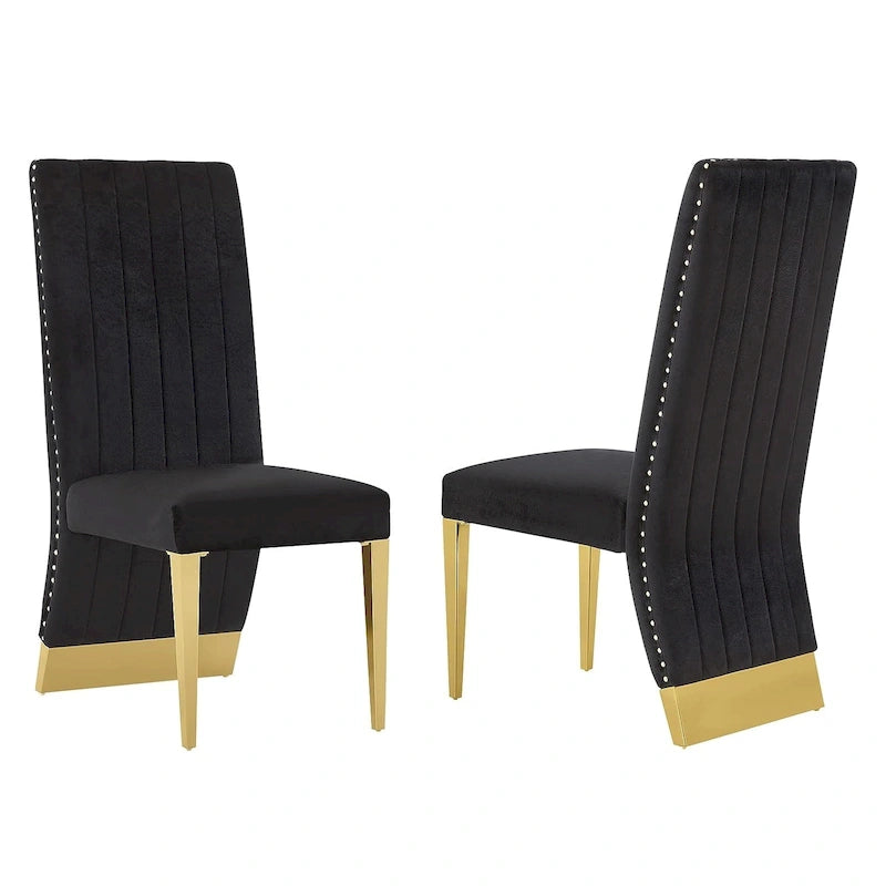 Sillas de comedor modernas de respaldo alto multicolor con tachuelas - Juego de 2