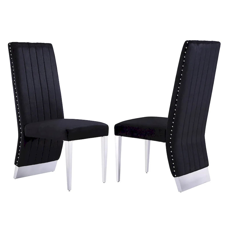 Sillas de comedor modernas de respaldo alto multicolor con tachuelas - Juego de 2
