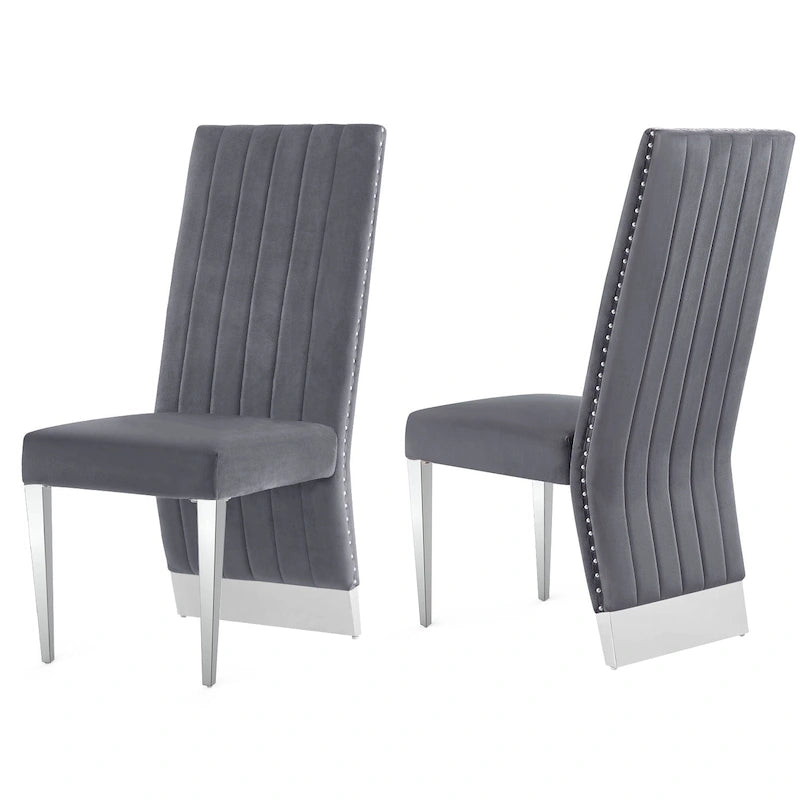 Sillas de comedor modernas de respaldo alto multicolor con tachuelas - Juego de 2