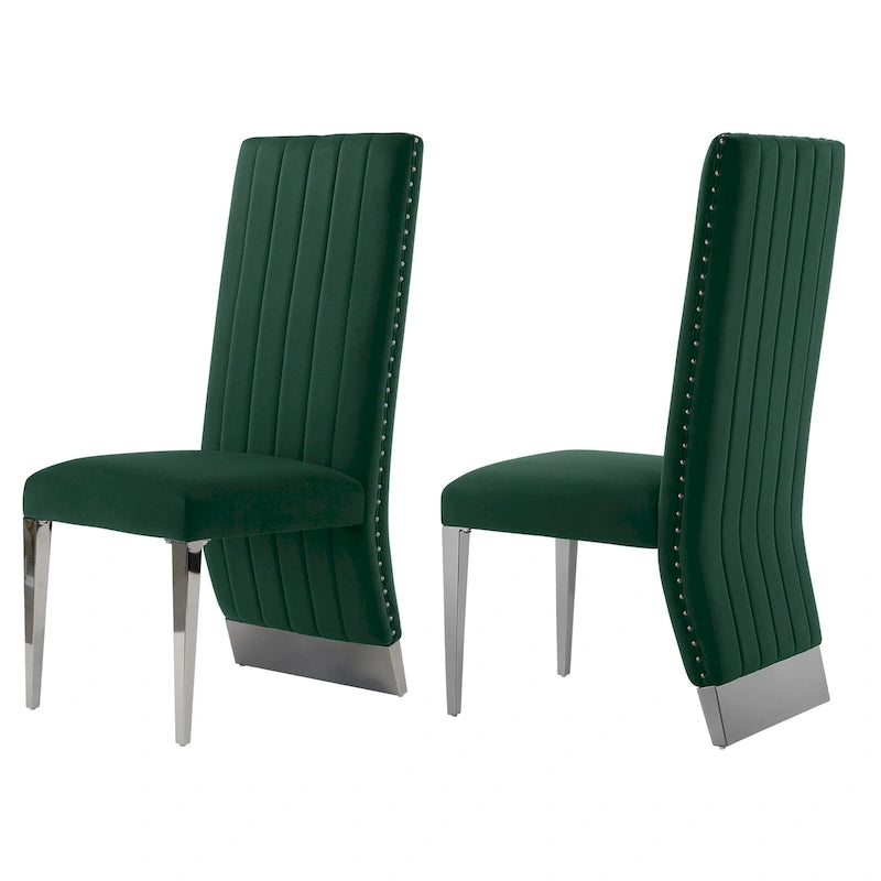 Sillas de comedor modernas de respaldo alto multicolor con tachuelas - Juego de 2