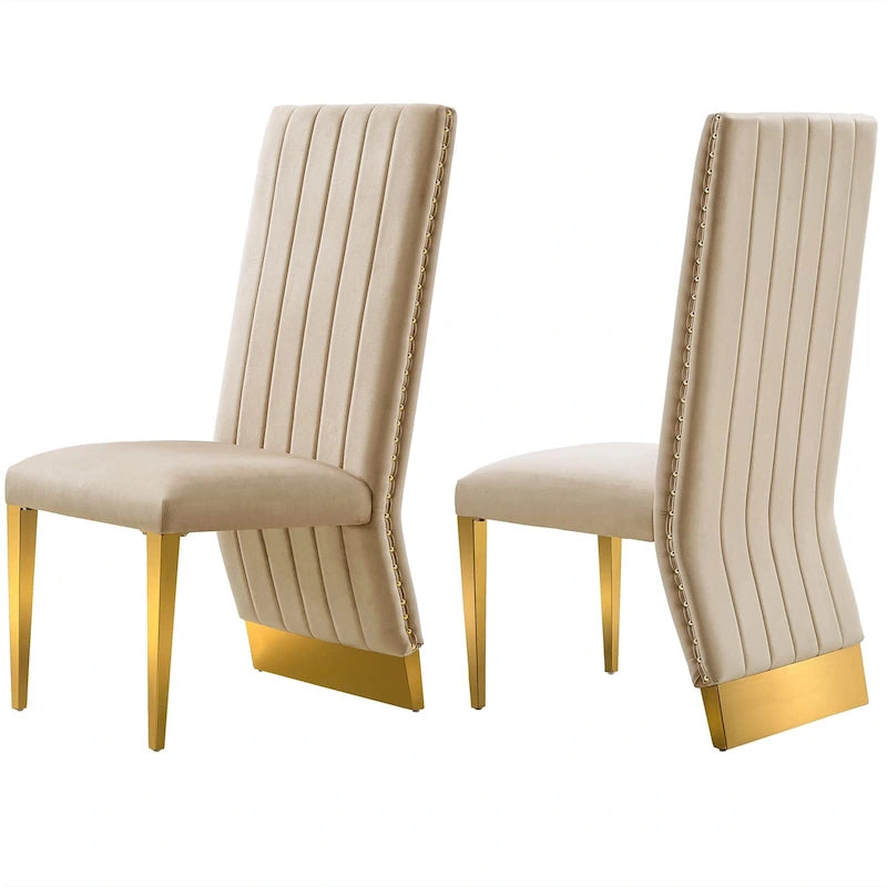 Sillas de comedor modernas de respaldo alto multicolor con tachuelas - Juego de 2