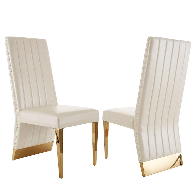 Sillas de comedor modernas de respaldo alto multicolor con tachuelas - Juego de 2