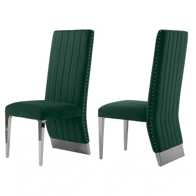 Sillas de comedor modernas de respaldo alto multicolor con tachuelas - Juego de 2