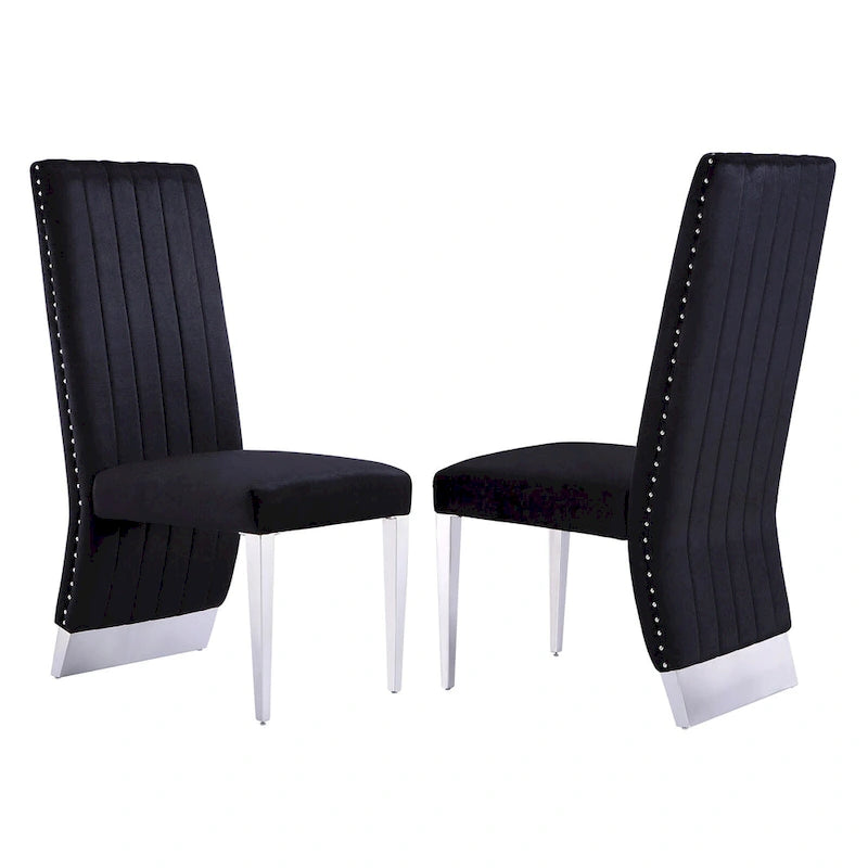 Sillas de comedor modernas de respaldo alto multicolor con tachuelas - Juego de 2