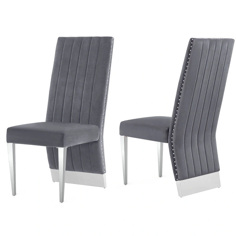 Sillas de comedor modernas de respaldo alto multicolor con tachuelas - Juego de 2