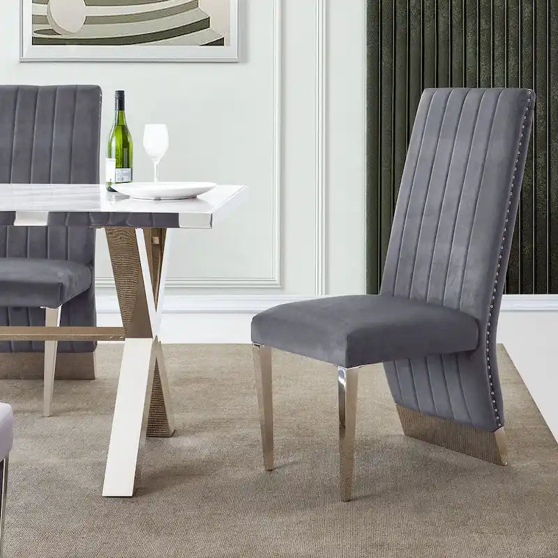 Sillas de comedor modernas de respaldo alto multicolor con tachuelas - Juego de 2