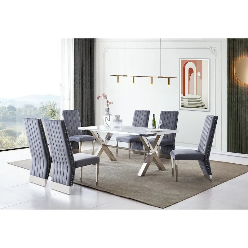 Sillas de comedor modernas de respaldo alto multicolor con tachuelas - Juego de 2