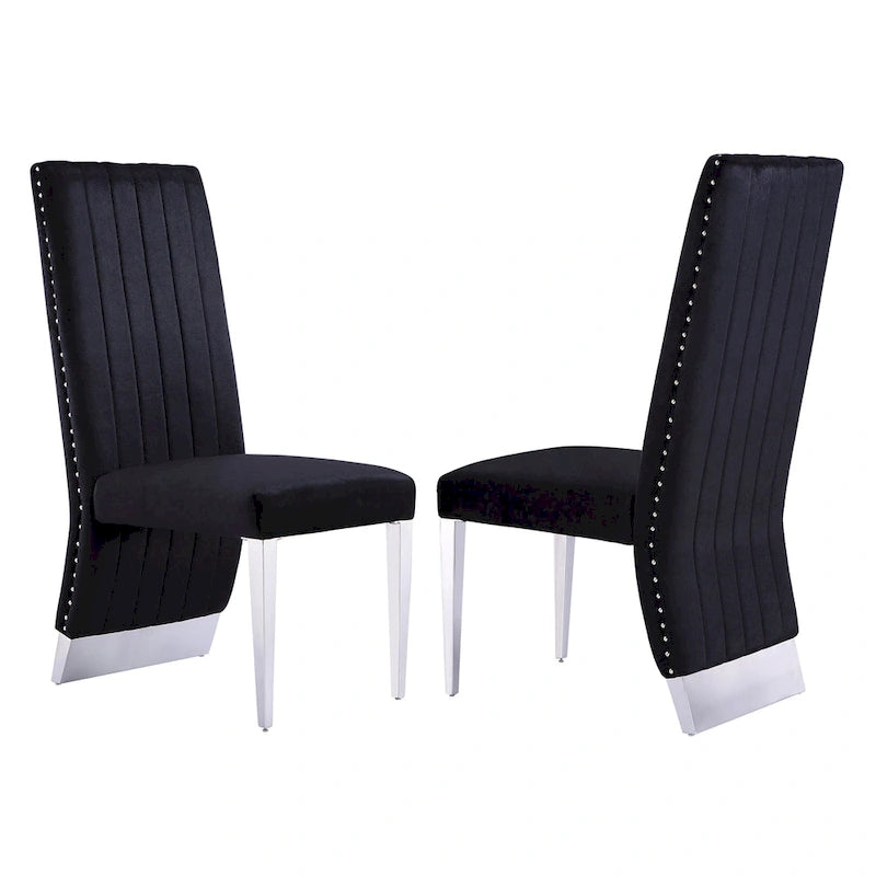 Sillas de comedor modernas de respaldo alto multicolor con tachuelas - Juego de 2