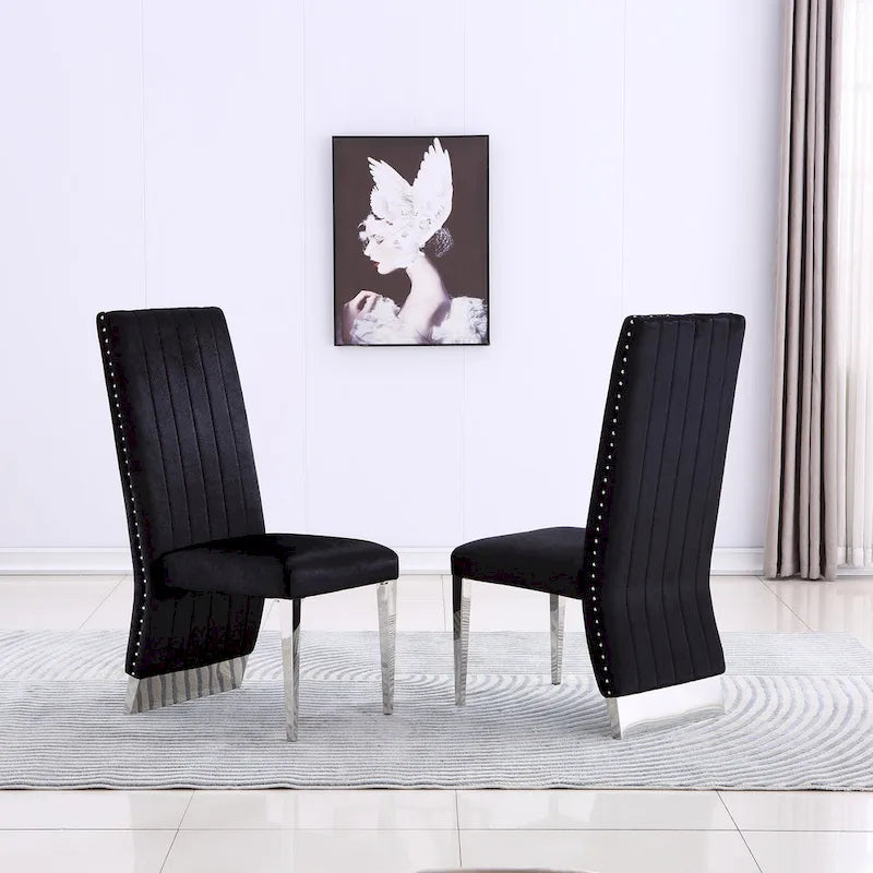 Sillas de comedor modernas de respaldo alto multicolor con tachuelas - Juego de 2