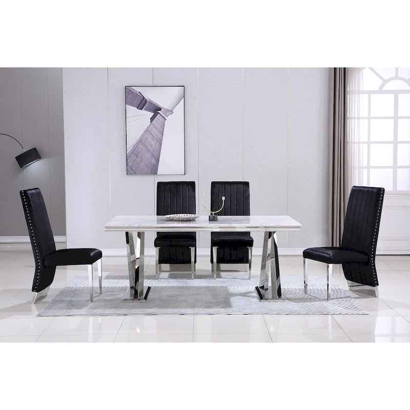 Sillas de comedor modernas de respaldo alto multicolor con tachuelas - Juego de 2