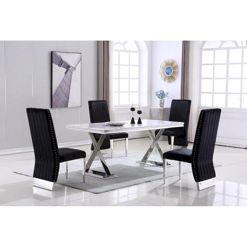 Sillas de comedor modernas de respaldo alto multicolor con tachuelas - Juego de 2