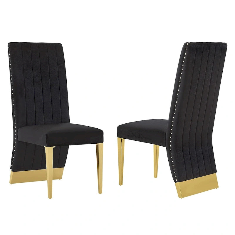 Sillas de comedor modernas de respaldo alto multicolor con tachuelas - Juego de 2