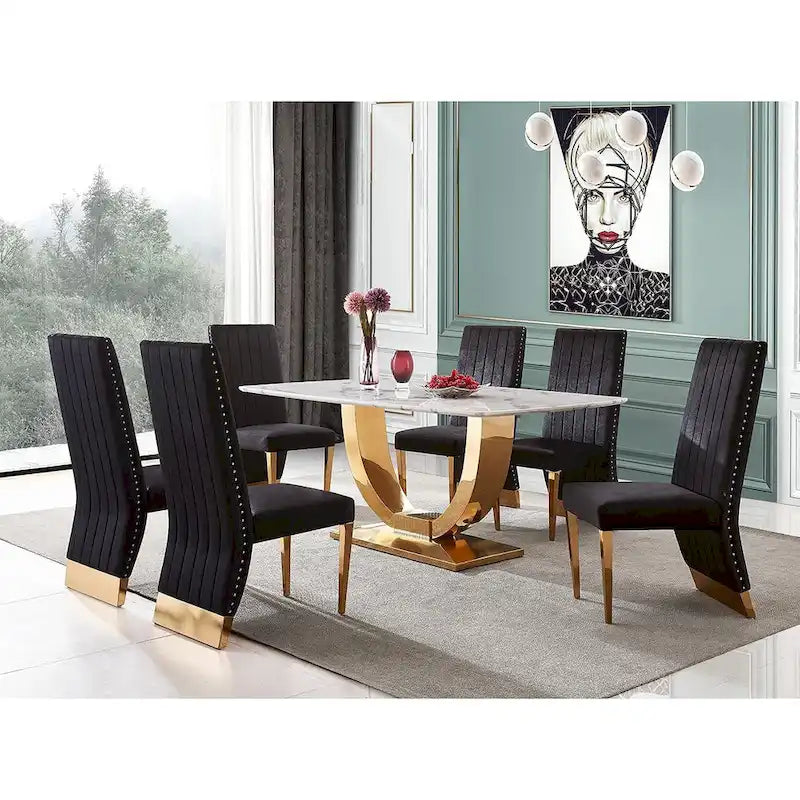 Sillas de comedor modernas de respaldo alto multicolor con tachuelas - Juego de 2