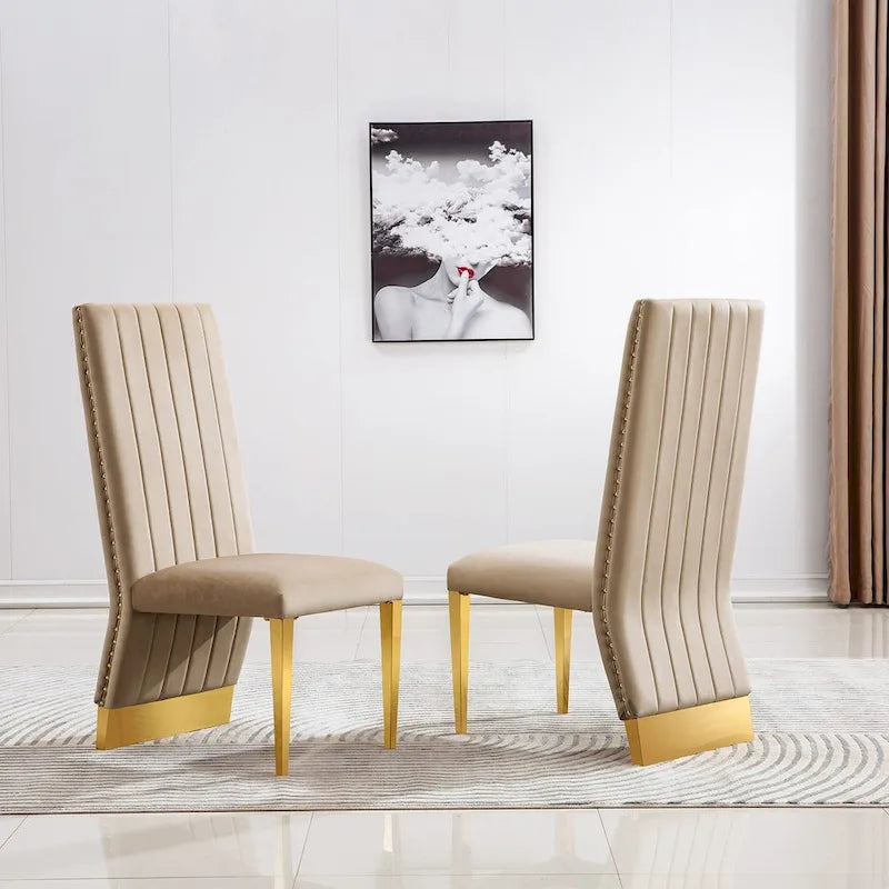 Sillas de comedor modernas de respaldo alto multicolor con tachuelas - Juego de 2