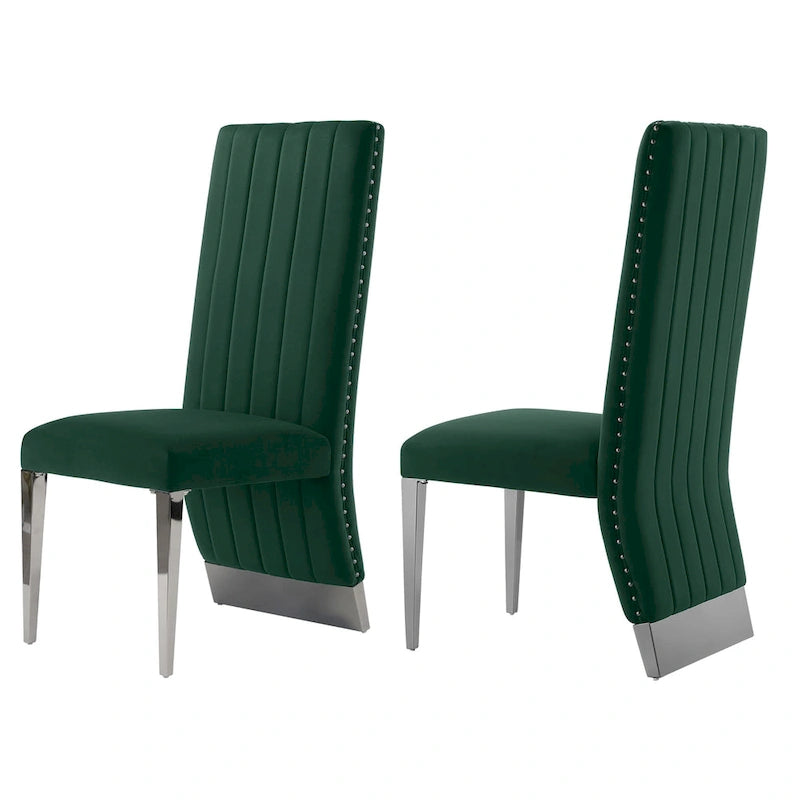 Sillas de comedor modernas de respaldo alto multicolor con tachuelas - Juego de 2