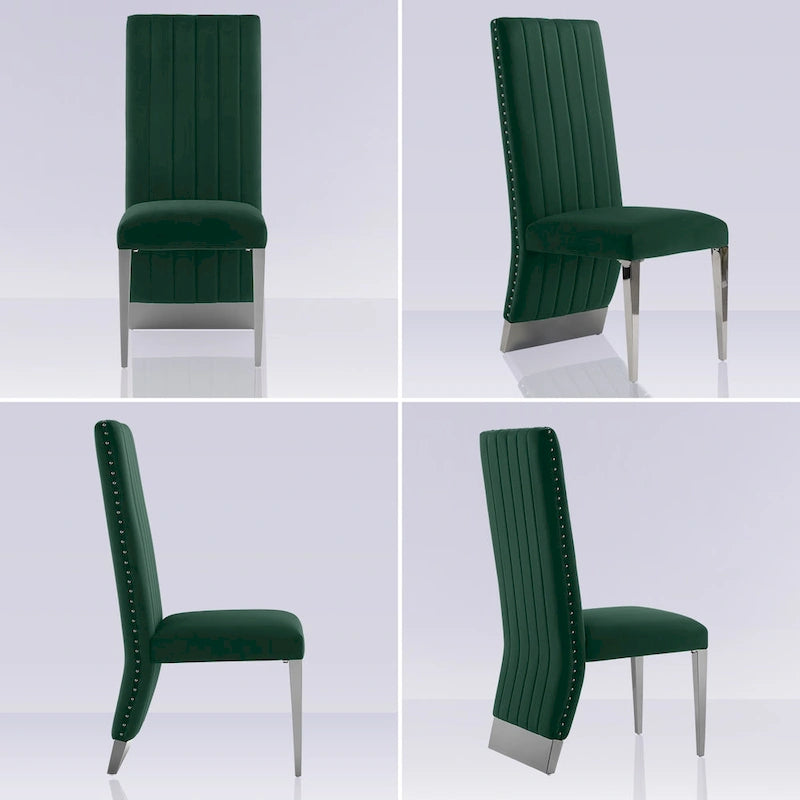 Sillas de comedor modernas de respaldo alto multicolor con tachuelas - Juego de 2