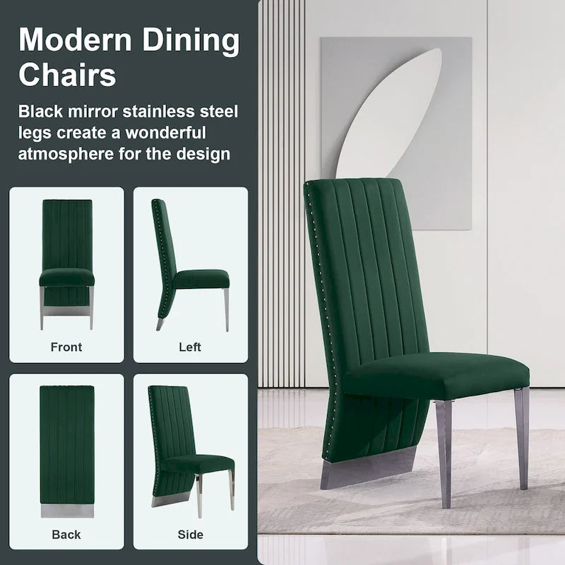 Sillas de comedor modernas de respaldo alto multicolor con tachuelas - Juego de 2
