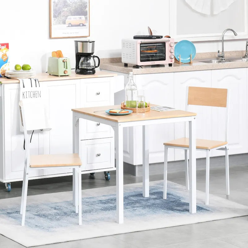Juego de mesa de comedor cuadrada blanca de 3 piezas para 2