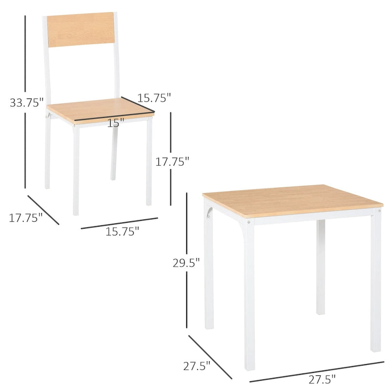 Juego de mesa de comedor cuadrada blanca de 3 piezas para 2