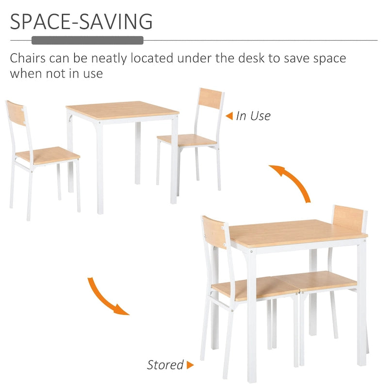 Juego de mesa de comedor cuadrada blanca de 3 piezas para 2