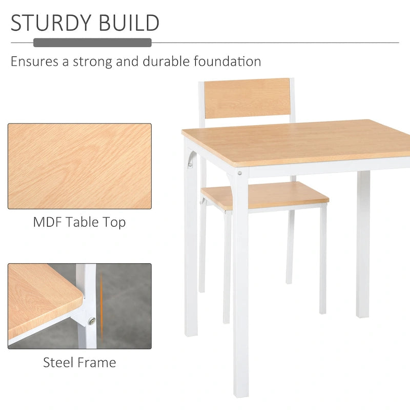 Juego de mesa de comedor cuadrada blanca de 3 piezas para 2