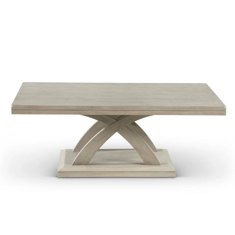 Mesa de centro con doble tablero y base en X, color gris