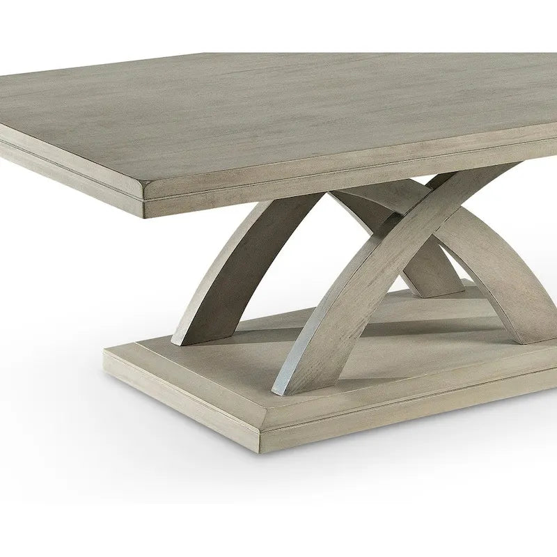 Mesa de centro con doble tablero y base en X, color gris