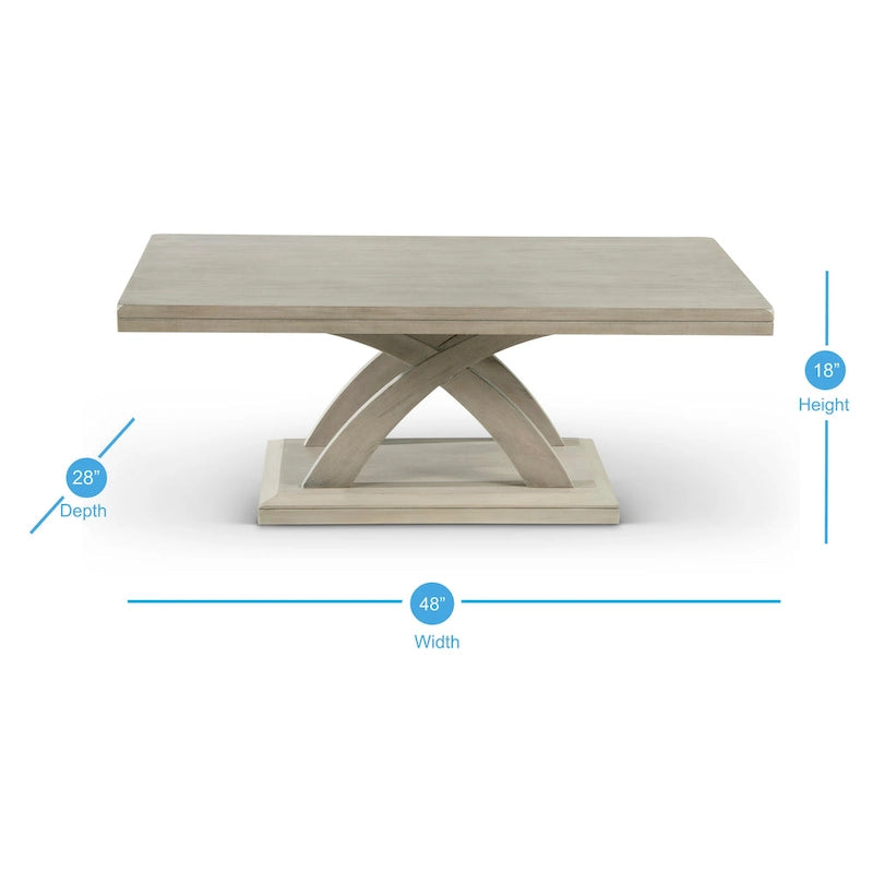 Mesa de centro con doble tablero y base en X, color gris