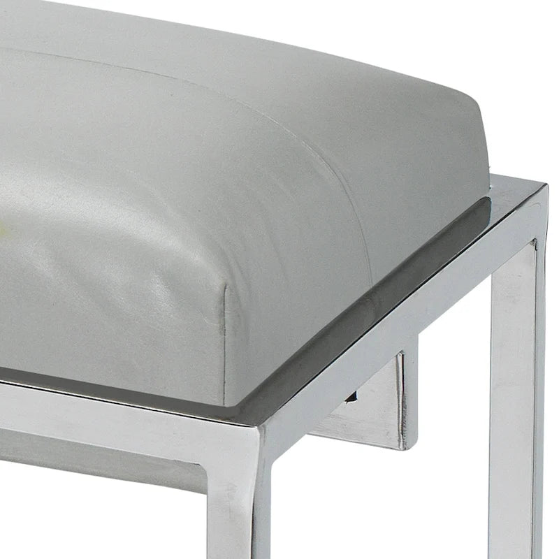 Banco acolchado de cuero gris, estructura de hierro, 1 persona