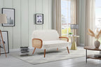 41 W Small Loveseat with Natural Rattan Arms,Upholstered Modern Mini Sofa Couch Love Seat Settee Bench with Back