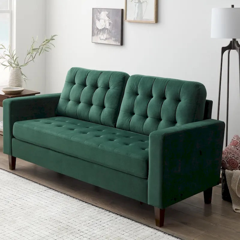 Sofá tapizado con brazos cuadrados - Óxido / Carbón / Azul marino / Gris / Negro / Verde / Camel sintético, 3 plazas