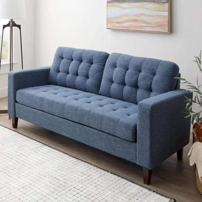 Sofá tapizado con brazos cuadrados - Óxido / Carbón / Azul marino / Gris / Negro / Verde / Camel sintético, 3 plazas